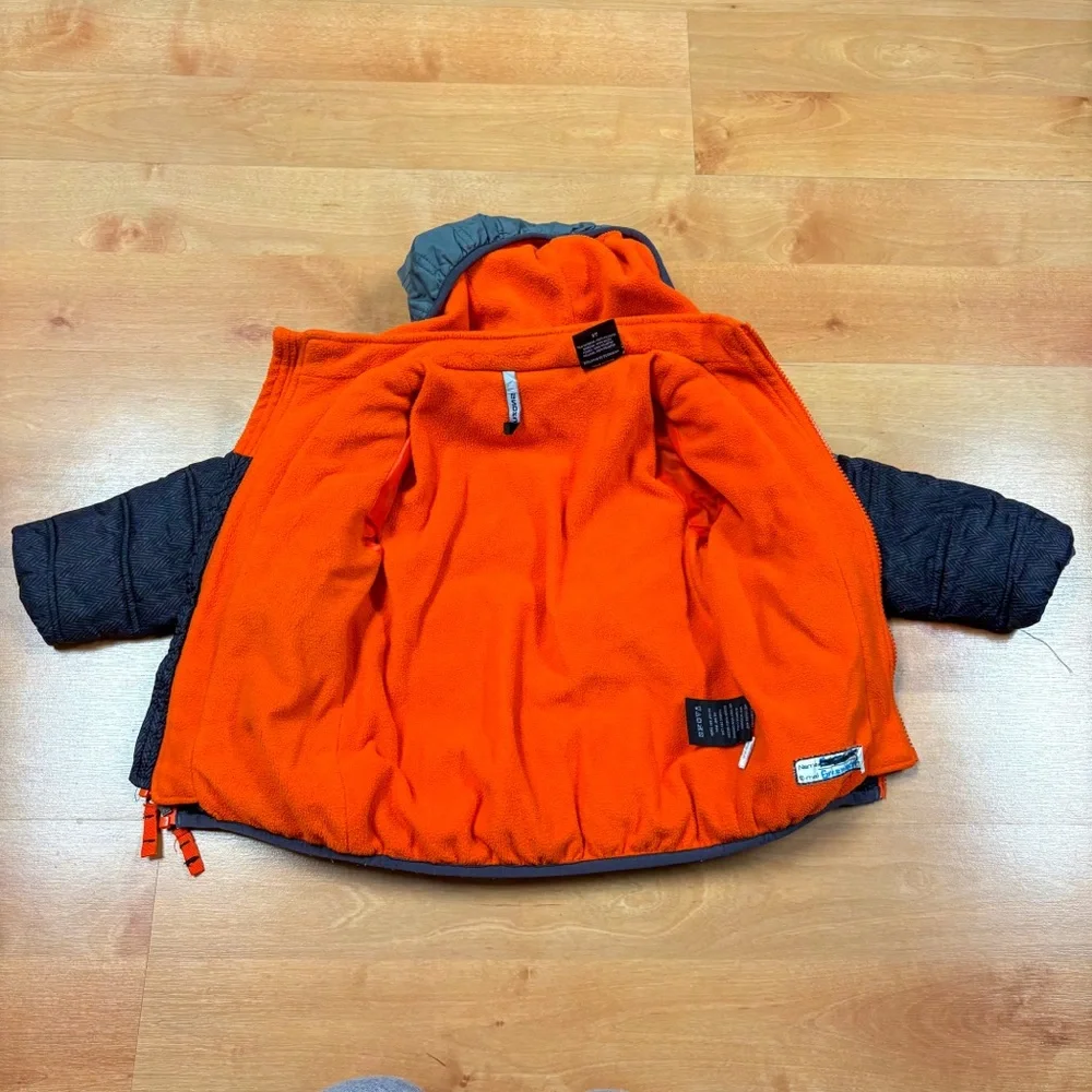 Snozu Black Gray & Orange 2-in-1 Multiway Hooded Puffer Jacket Toddler 3T